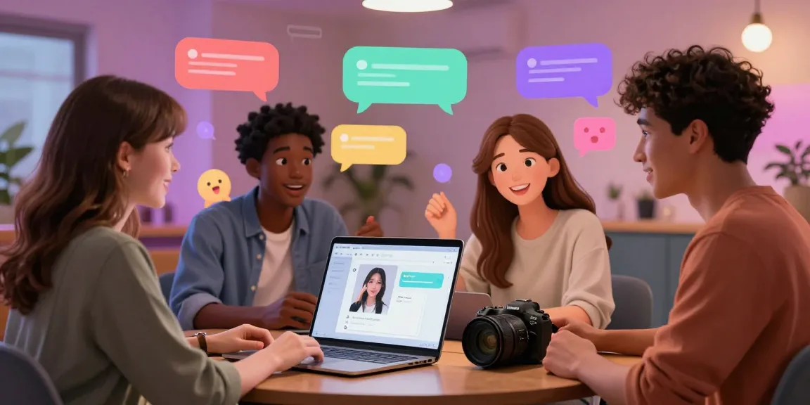 Engaging digital chat scene showcasing ai 18+ characters in a cozy online lounge.