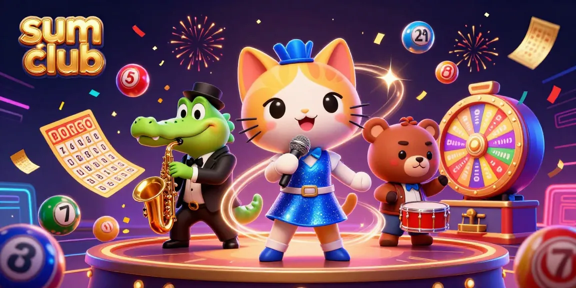 Engaging scene of a lively 3D jazz-singer cat at the sum club casino stage with lottery elements.