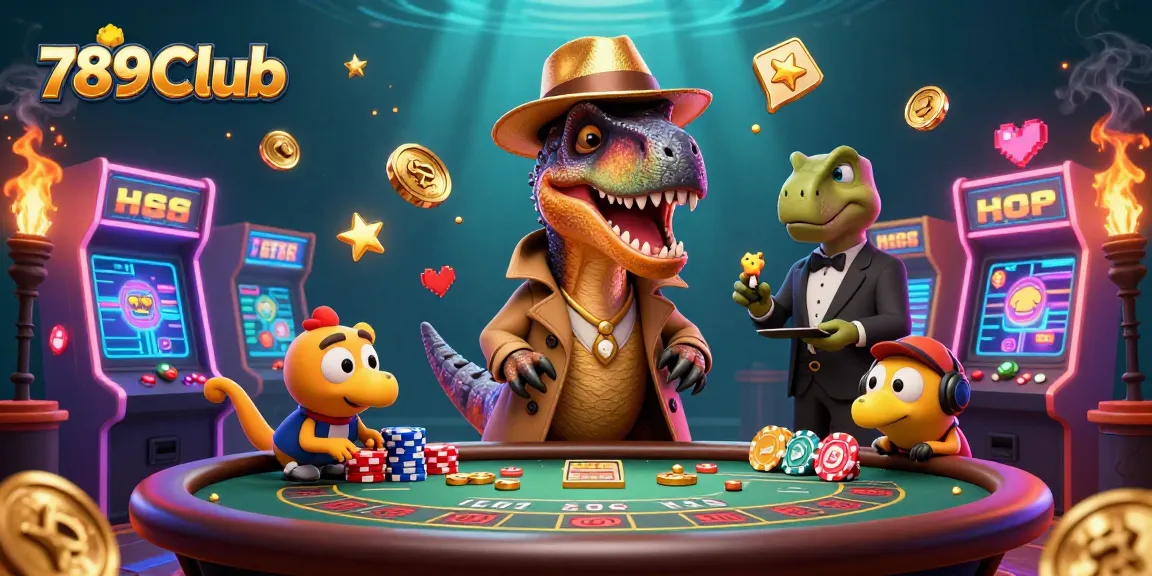 Experience thrilling gameplay at 789Club with an animated velociraptor at a blackjack table.