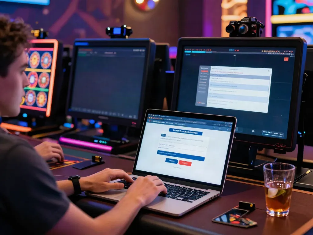 Engaging scene showcasing online casinos that accept credit card with a user exploring gaming options, dynamic atmosphere.