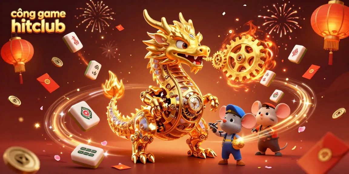 Experience excitement at cổng game hitclub with a vibrant 3D dragon and festive casino elements.