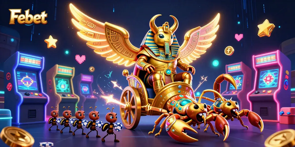 Febet enhances gaming excitement with a vibrant, dynamic casino-themed 3D illustration.