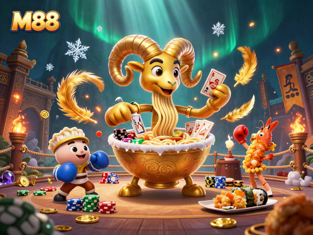 M88 features vibrant casino-themed characters enjoying games in a dynamic setting, showcasing action and excitement.