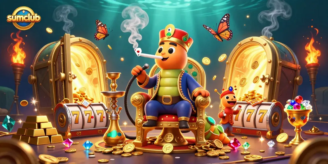 Experience the thrill of sumclub with a captivating 3D illustration showcasing poker symbols and riches.