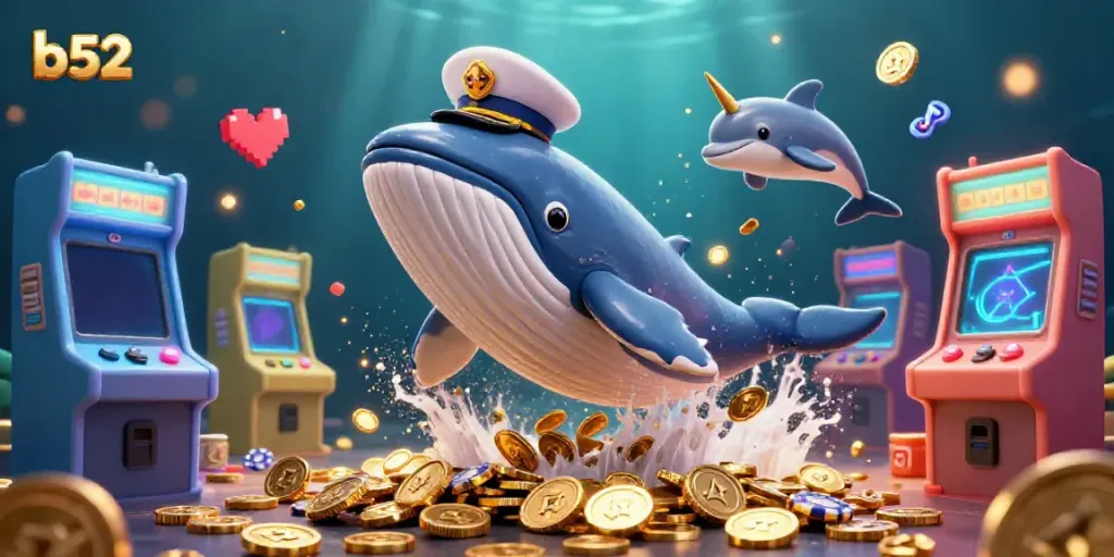 Experience thrilling wins at b52, where a whimsical whale and playful dolphins celebrate with poker chips!