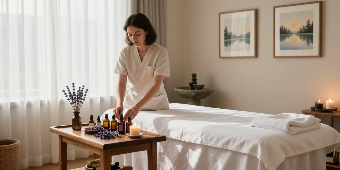Relaxing ambiance for 출장마사지 with therapy room, soothing scents, and calming decor.